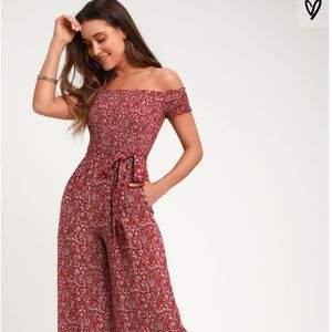 Lulu's Behold Red Floral Print Jumpsuit